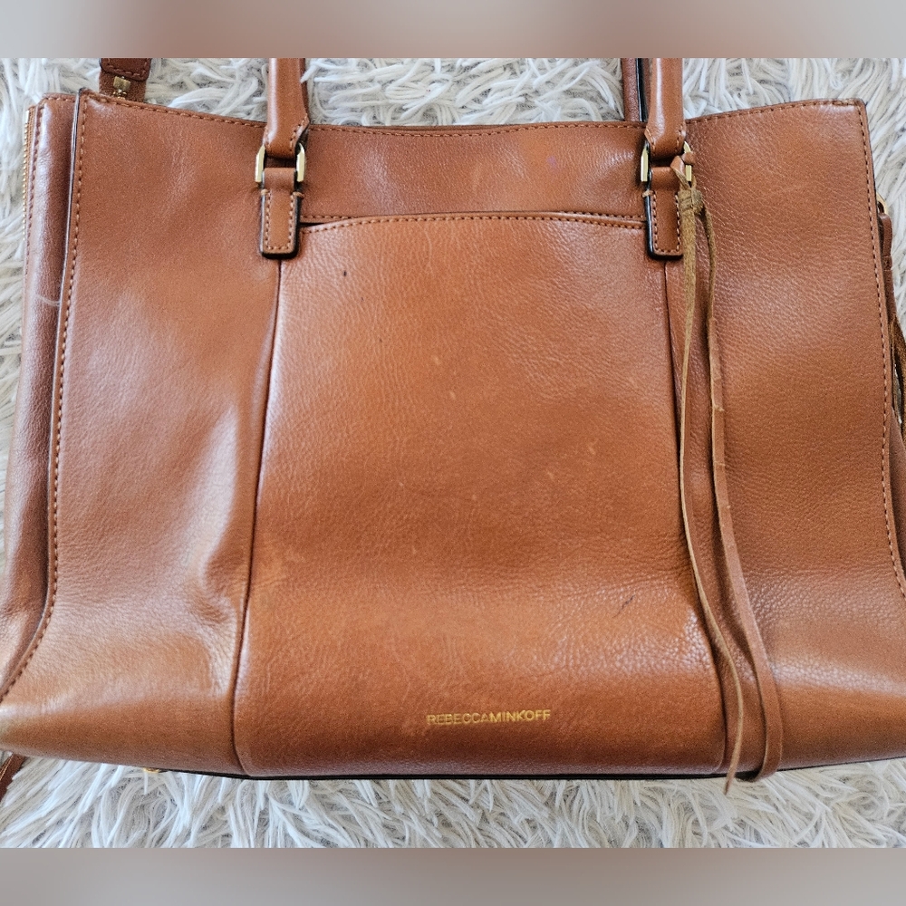 Rebecca Minkoff Regan Satchel Brown Leather Large Tote Bag Expandable Spacious - Picture 4 of 15